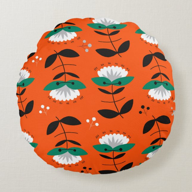 Retro flowers and leaves seamless pattern.  round cushion (Front)