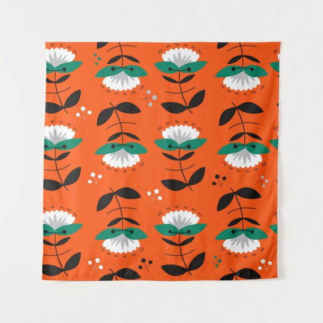 Retro flowers and leaves seamless pattern.  tapestry (Front)