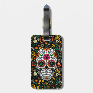 Retro Flowers And Sugar Skull Luggage Tag