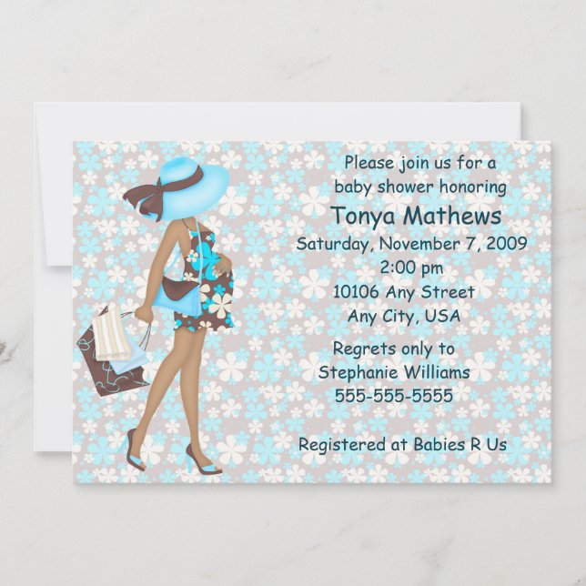 Retro Flowers Baby Shower Invitation (Blue AA) (Front)