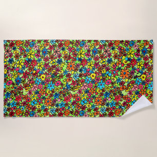 Retro flowers beach towel