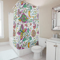 Retro Flowers Birds & Butterflies Colourful Patter