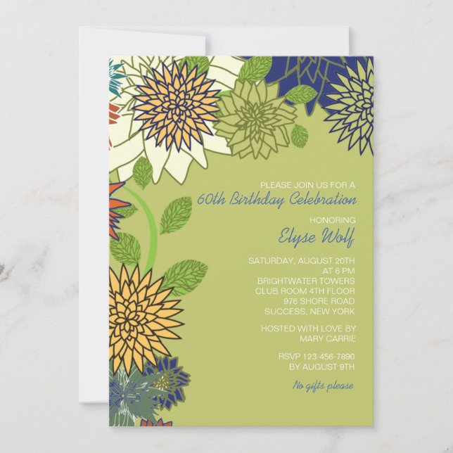 Retro Flowers Birthday Party Invitation (Front)