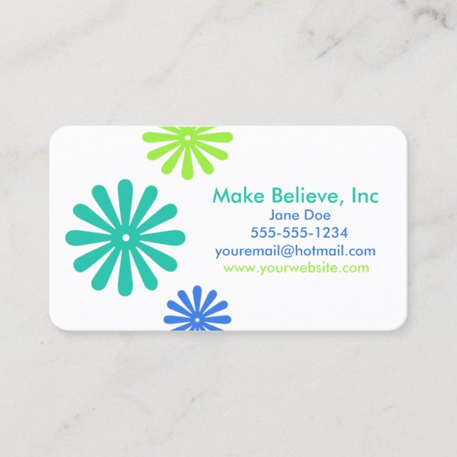 Retro Flowers Blue and Green Floral Business Card (Front)