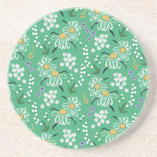 Retro Flowers, Botanical Seamless Pattern. Coaster