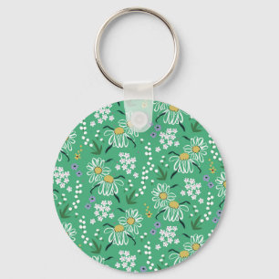 Retro Flowers, Botanical Seamless Pattern. Key Ring