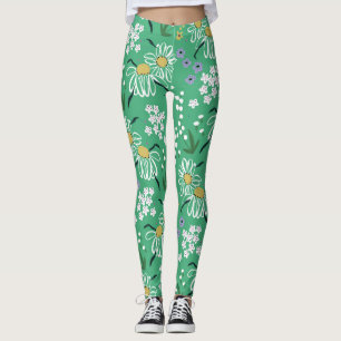 Retro Flowers, Botanical Seamless Pattern. Leggings