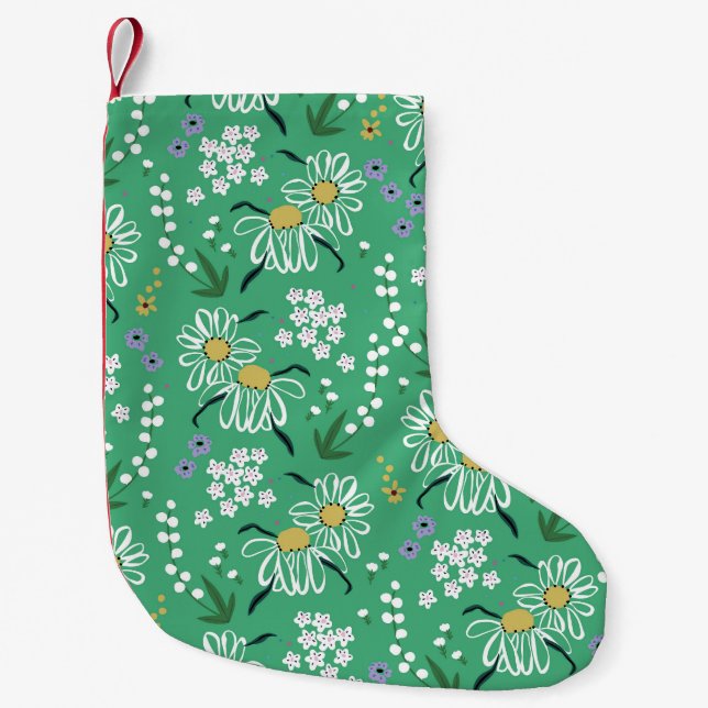 Retro Flowers, Botanical Seamless Pattern. Small Christmas Stocking (Front)