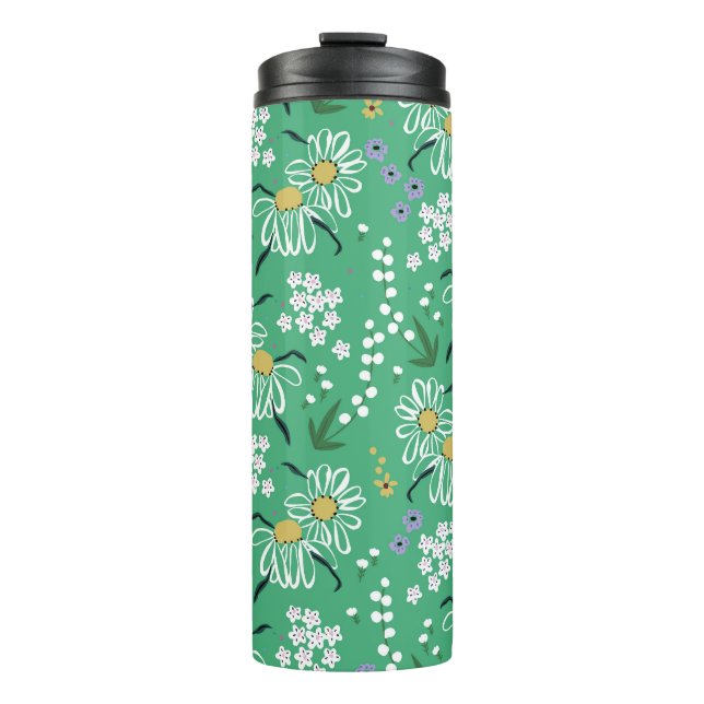 Retro Flowers, Botanical Seamless Pattern. Thermal Tumbler (Front)