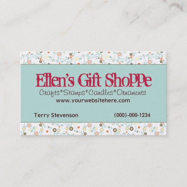 Retro Flowers Business Card (aqua) (Front)