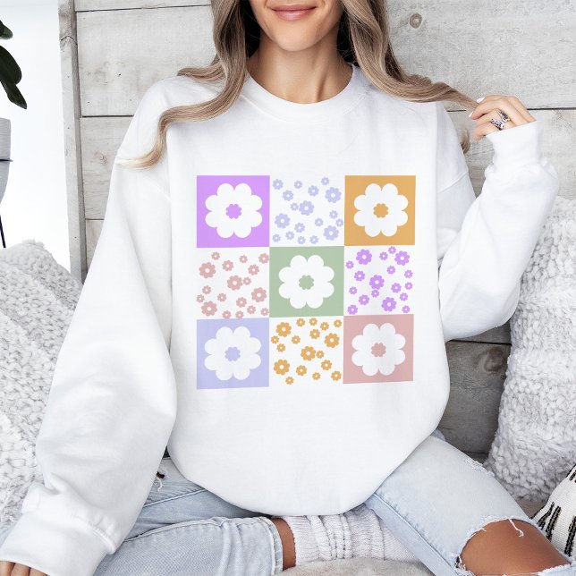 Retro Flowers Chequered Pattern  Sweatshirt (Creator Uploaded)
