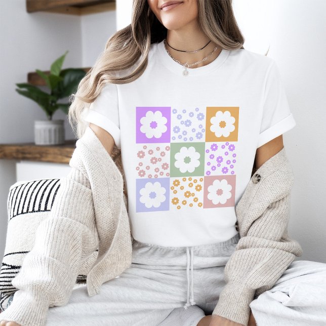 Retro Flowers Chequered T-Shirt (Creator Uploaded)