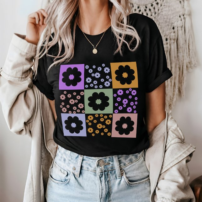 Retro Flowers Chequered T-Shirt (Creator Uploaded)