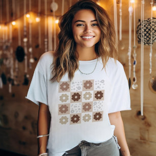 Retro Flowers Chequered T-Shirt