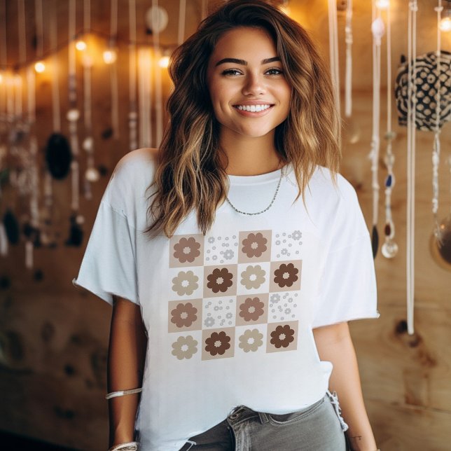 Retro Flowers Chequered T-Shirt (Creator Uploaded)