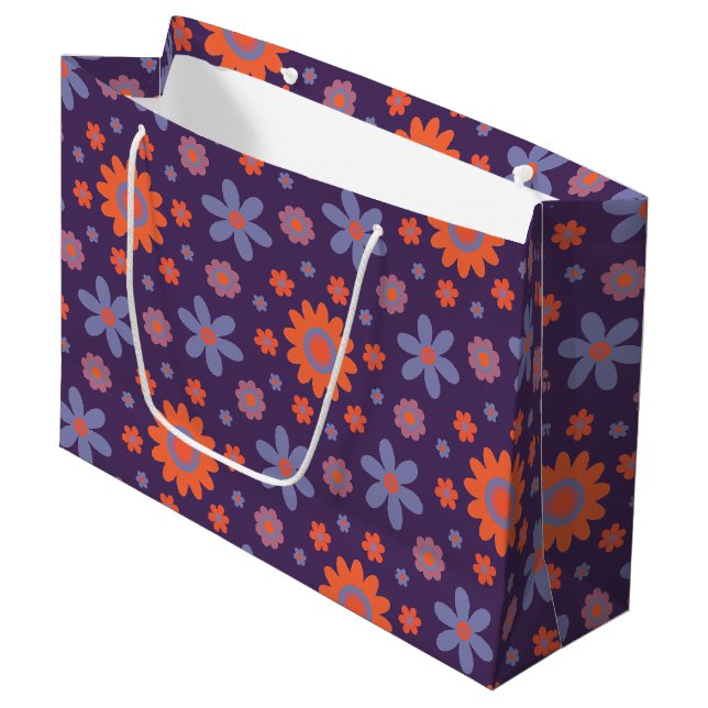    Retro Flowers Cute Fun 70s Hippie Daisy Pattern Large Gift Bag (Front Angled)