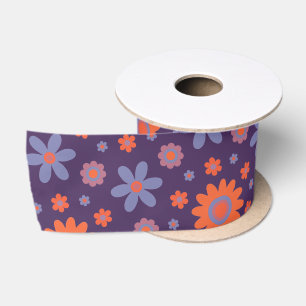 Retro Flowers Cute Fun 70s Hippie Daisy Pattern Satin Ribbon