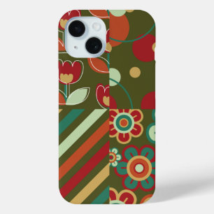 Retro Flowers Daisies Stripes Dots Pattern Fun iPhone 15 Case