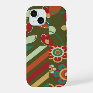 Retro Flowers Daisies Stripes Dots Pattern Fun iPhone 15 Case