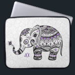 Retro Flowers & Elephant Purple Diamonds Laptop Sleeve<br><div class="desc">Cool black floral elephant line drawing with purple diamonds accents(design is just an image),  over white floral damasks background. If you need any help customising any of my designs,  contact ArtOnWear designer. Free text formatting with live help available by request.</div>