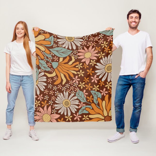 Retro' flowers fleece blanket (In Situ)