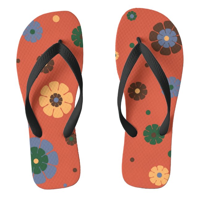 Retro Flowers Flip Flops (Footbed)