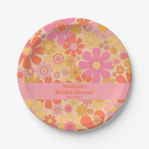 Retro Flowers Groovy 60s Aesthetic Floral Shower Paper Plate