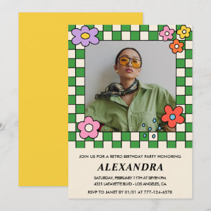 Retro Flowers Groovy Photo 38th birthday Invitation