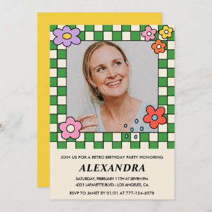 Retro Flowers Groovy Photo 48th birthday Invitation
