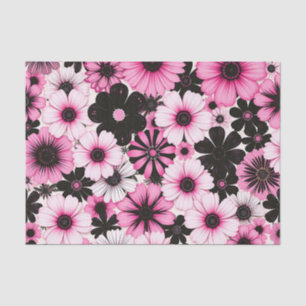 Retro Flowers in Pink and Black Tissue Paper