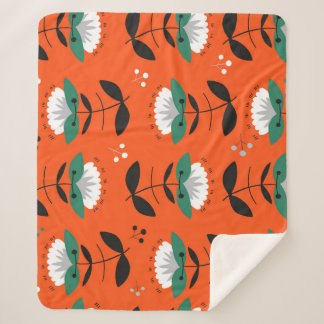 Retro flowers, leaves: seamless pattern. sherpa blanket