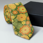 Retro Flowers - olive green orange gold Tie<br><div class="desc">Retro Flowers - olive green orange gold</div>