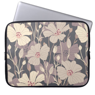 retro flowers on a dark background in seamless pat laptop sleeve