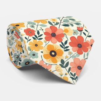 Retro Flowers On Lemon Yellow Tie