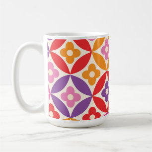Retro  Flowers on Mid Century Circles Pattern  Coffee Mug
