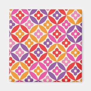 Retro Flowers on Mid Century Circles Pattern Magnet