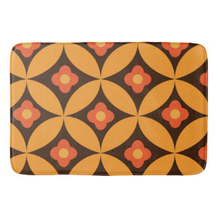 Retro Flowers on mid century orange circles   Bath Mat
