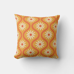 Retro Flowers on Mid Century Orange Ogee Custom  Cushion