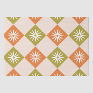 Retro Flowers on Orange and Green Diamonds Tissue Paper