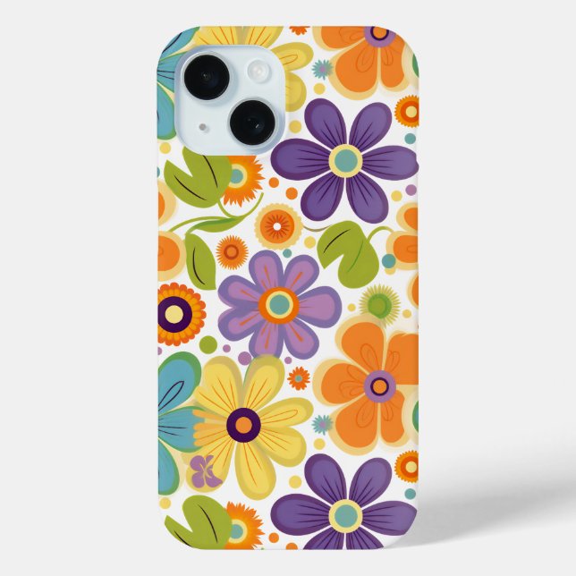 Retro Flowers Orange Lilac and Green Case-Mate iPhone Case (Back)