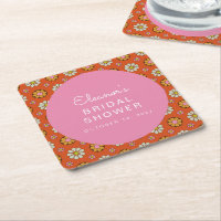 Retro Flowers Orange Pink Bridal Shower Custom