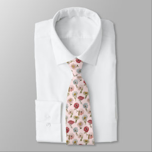 Retro Flowers Pattern Poppies Tie