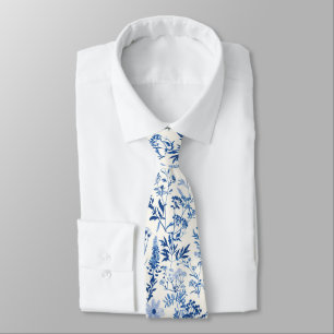 Retro Flowers Pattern Toile De Jouy Vintage Floral Tie