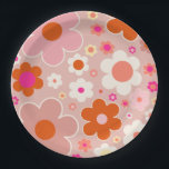 Retro Flowers Peach Blush Pink Orange Floral Paper Plate<br><div class="desc">Colourful retro flowers: floral art – warm tones   peach background and white,  blush pink,  orange and yellow flowers.</div>