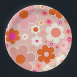Retro Flowers Peach Blush Pink Orange Floral Paper Plate<br><div class="desc">Colourful retro flowers: floral art – warm tones   peach background and white,  blush pink,  orange and yellow flowers.</div>