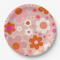 Retro Flowers Peach Blush Pink Orange Floral