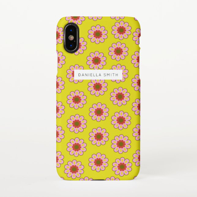 Retro Flowers Personalise Name iPhone Case (Back)