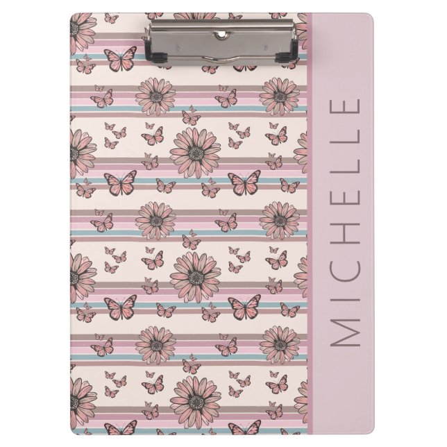 Retro Flowers Personalised with Name Floral Daisy Clipboard (Front)