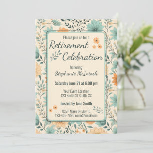 Retro Flowers Retirement Celebration Party Invitation