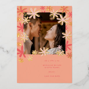 RETRO FLOWERS SAVE THE DATE FOIL INVITATION